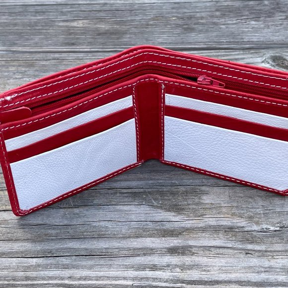 Genuine Leather Card Holder Handmade Wallet Men Bifold RedWhite Card Holder - Picture 8 of 14